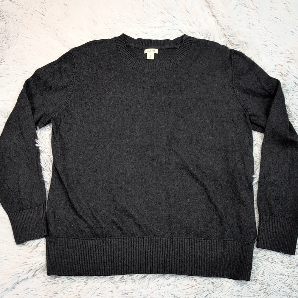 L.L. Bean Sweater‎ Womens M Black Cashmere Blend Preppy Stretch Comfort Casual